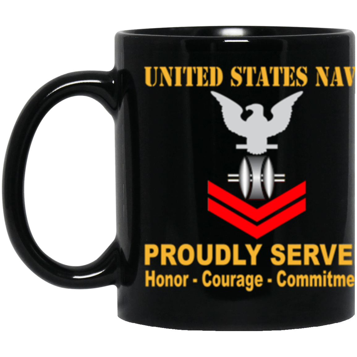 US Navy Opticalman Navy OM E-5 Red Stripe 11 oz. Black Mug-Drinkware-Veterans Nation