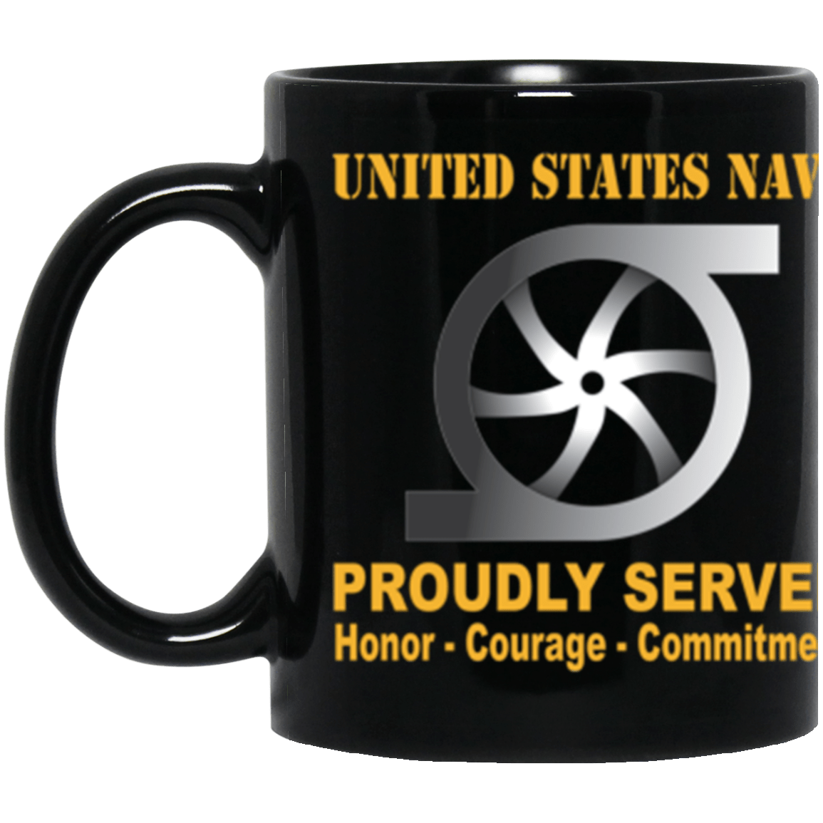 US Navy Navy Gas Turbine Systems Technician Navy GS Proudly Served Core Values 11 oz. Black Mug-Drinkware-Veterans Nation