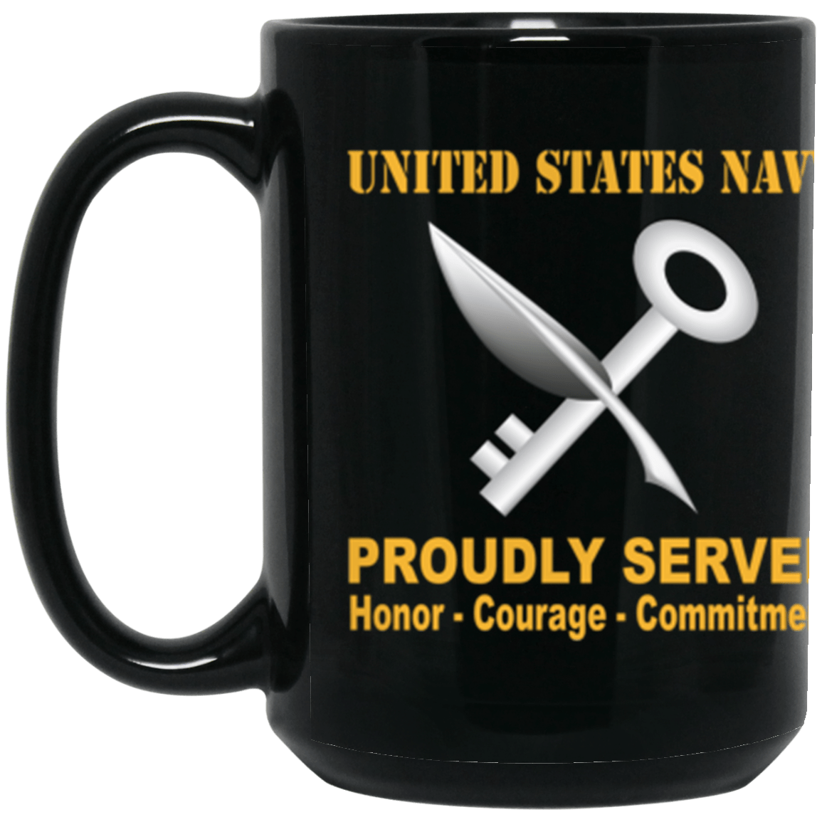 US Navy Navy Ship's Serviceman Navy SH Proudly Served Core Values 15 oz. Black Mug-Drinkware-Veterans Nation