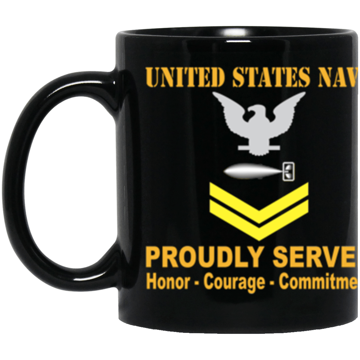 US Navy Torpedoman's mate Navy TM E-5 Gold Stripe 11 oz. Black Mug-Drinkware-Veterans Nation