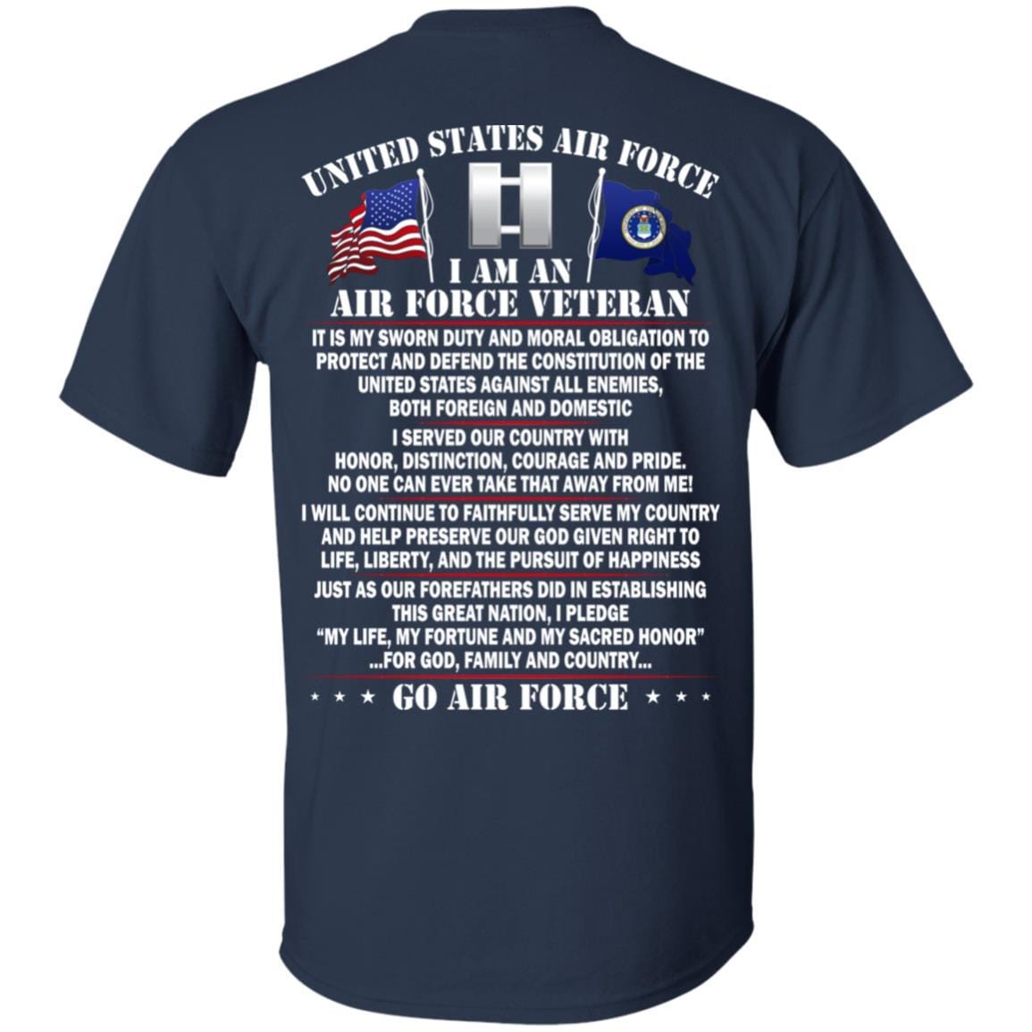 US Air Force O-3 Captain Capt O3 Commissioned Officer Ranks - Go Air Force T-Shirt On Back-TShirt-USAF-Veterans Nation