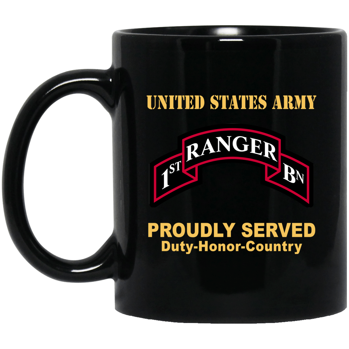 US ARMY 75 RANGER REGIMENT 1ST BATTALION - 11 oz - 15 oz Black Mug-Mug-Army-CSIB-Veterans Nation