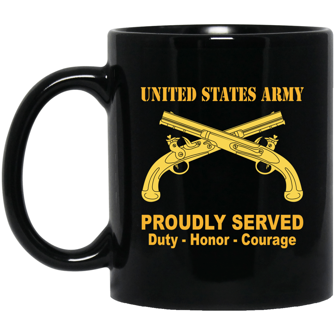 US Army Insignia Proudly Served Duty - Honor - Courage Black Coffee Mug 11oz-15oz-Mug-Army-Veterans Nation