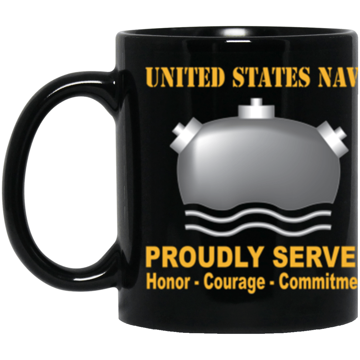 US Navy Navy Mineman Navy MN Proudly Served Core Values 11 oz. Black Mug-Drinkware-Veterans Nation