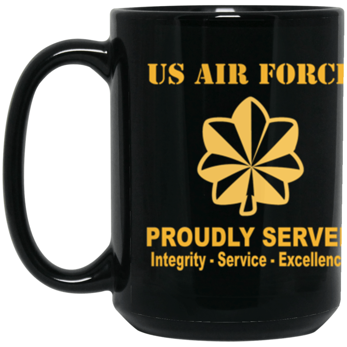 US Air Force O-4 Major Maj O4 Field Officer Ranks Proudly Served Core Values 15 oz. Black Mug-Drinkware-Veterans Nation