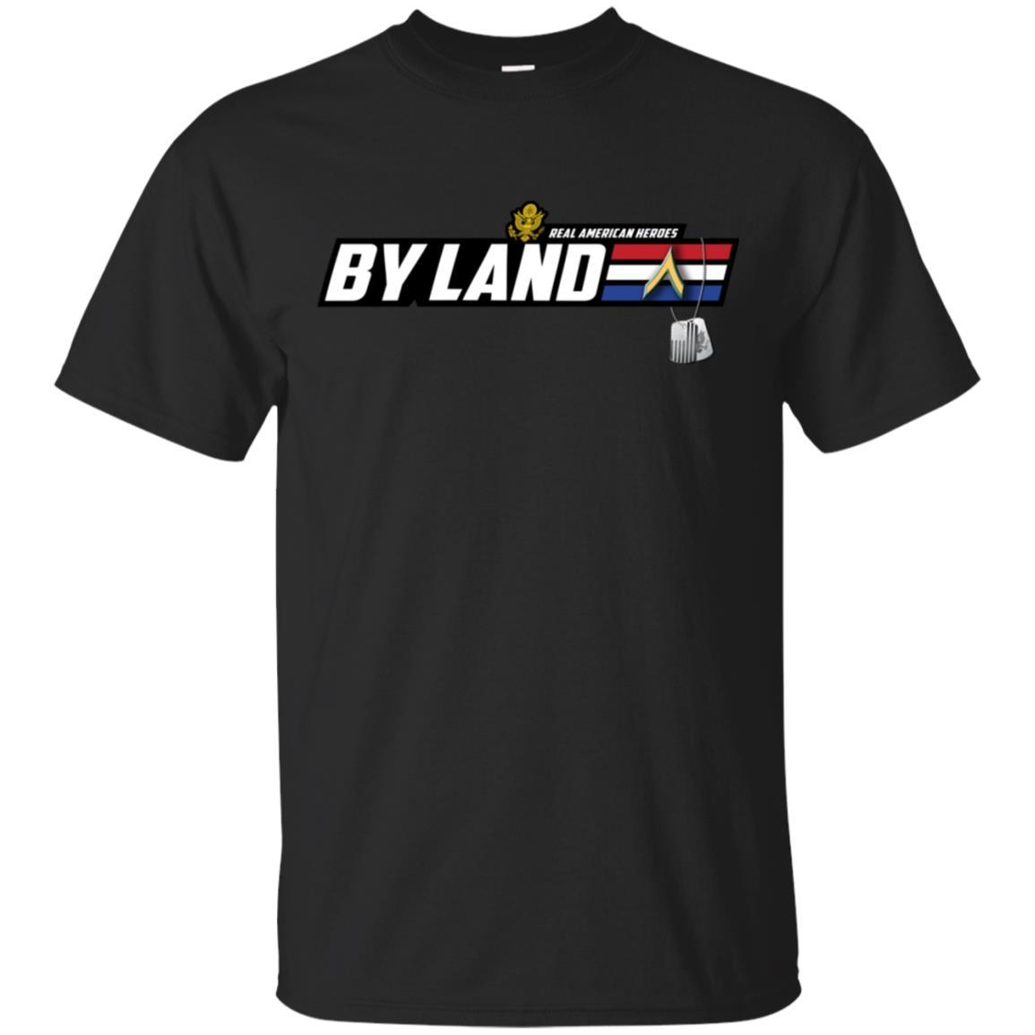 US Army T-Shirt "Real American Heroes By Land" E-2 PV2(Private) On Front-TShirt-Army-Veterans Nation