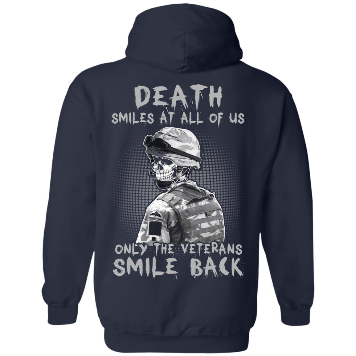 Military T-Shirt "Death Smiles At All Of Us - Only The Veterans Smile Back Men" on Back Design-TShirt-General-Veterans Nation