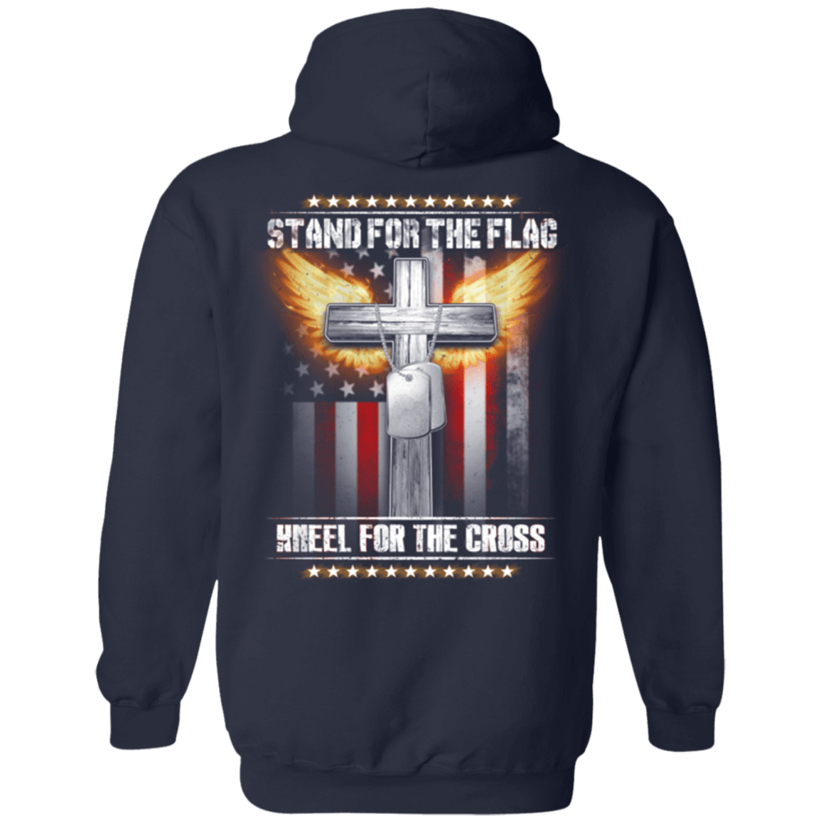 Military T-Shirt "Veteran - Stand For The Flag Kneel For The Cross" - Men Back-TShirt-General-Veterans Nation