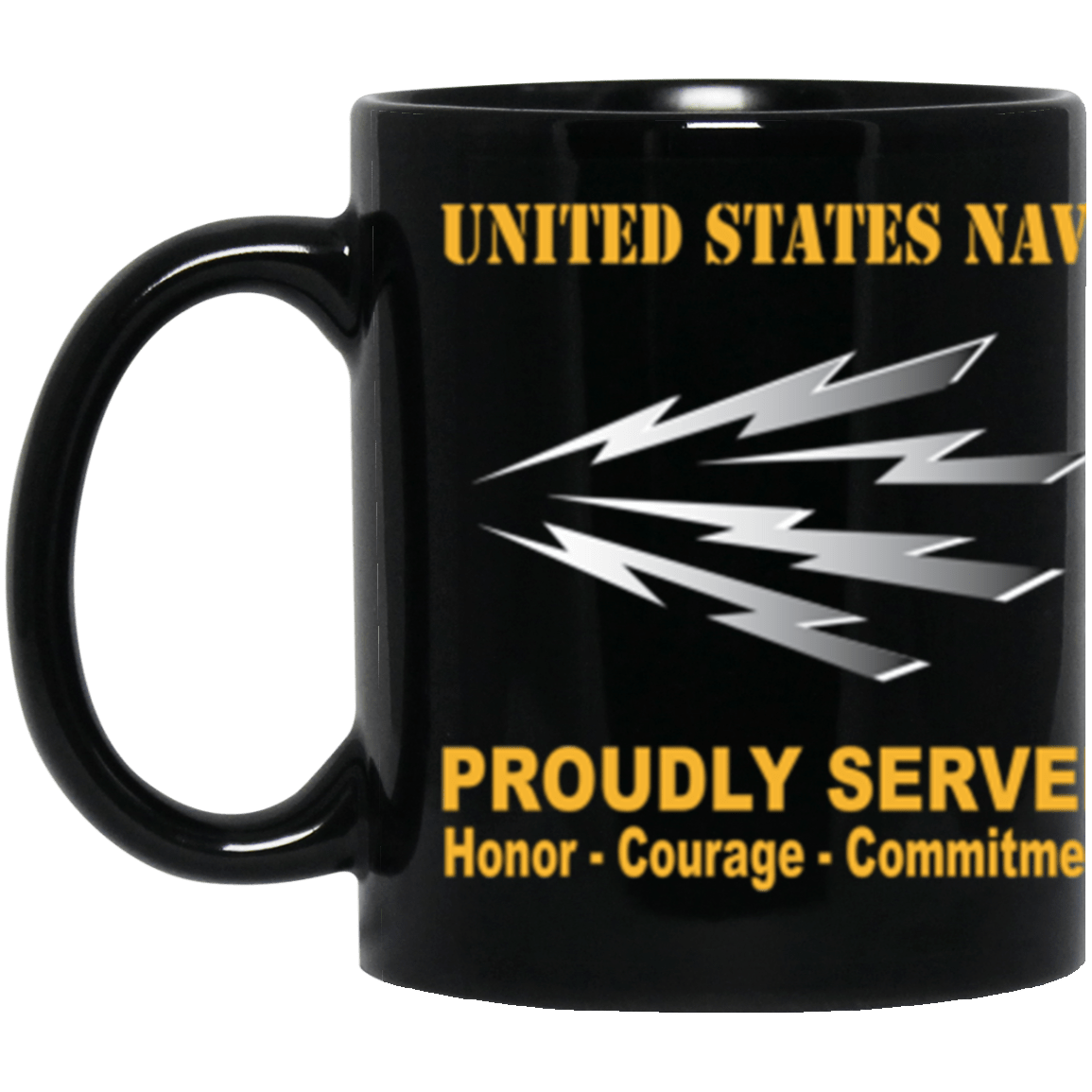 US Navy Radioman Navy RM Proudly Served Core Values 11 oz. Black Mug-Drinkware-Veterans Nation