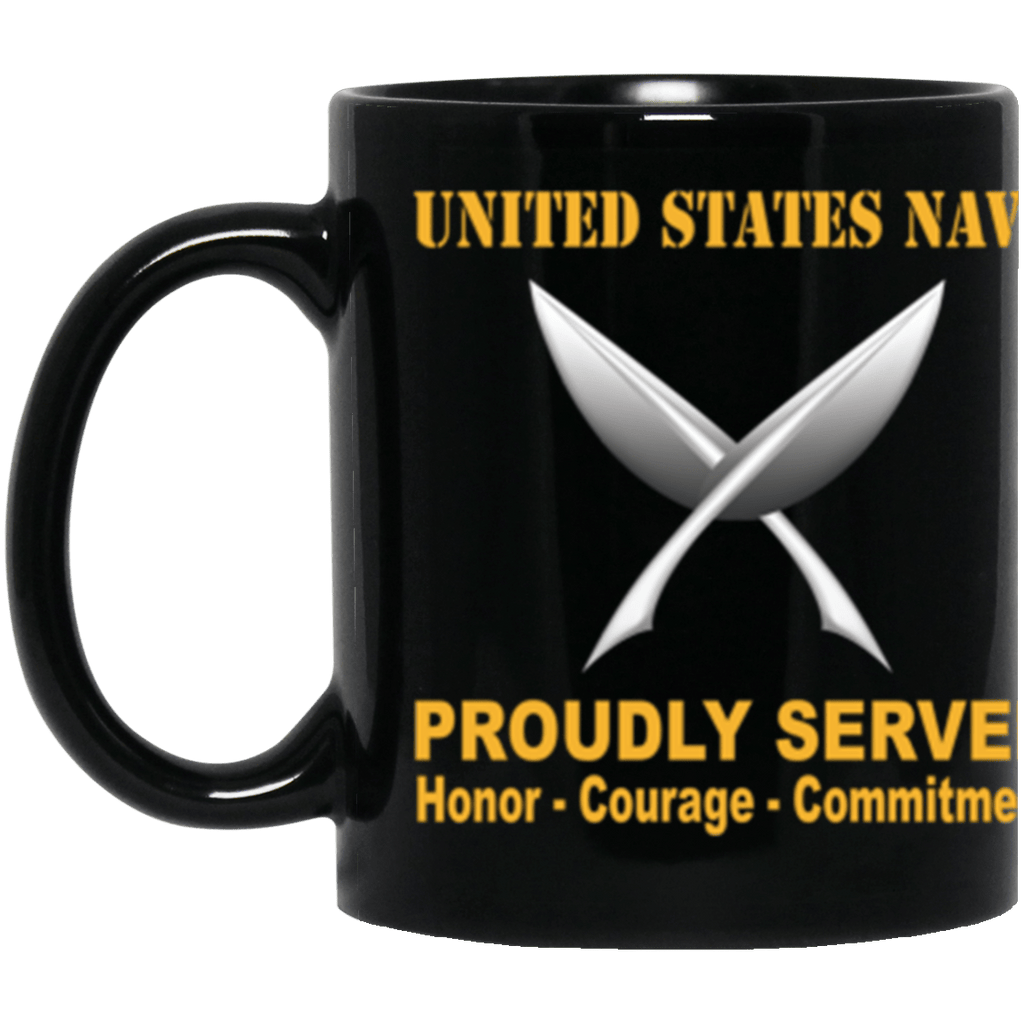 US Navy Yeoman Navy YN Proudly Served Core Values 11 oz. Black Mug-Drinkware-Veterans Nation