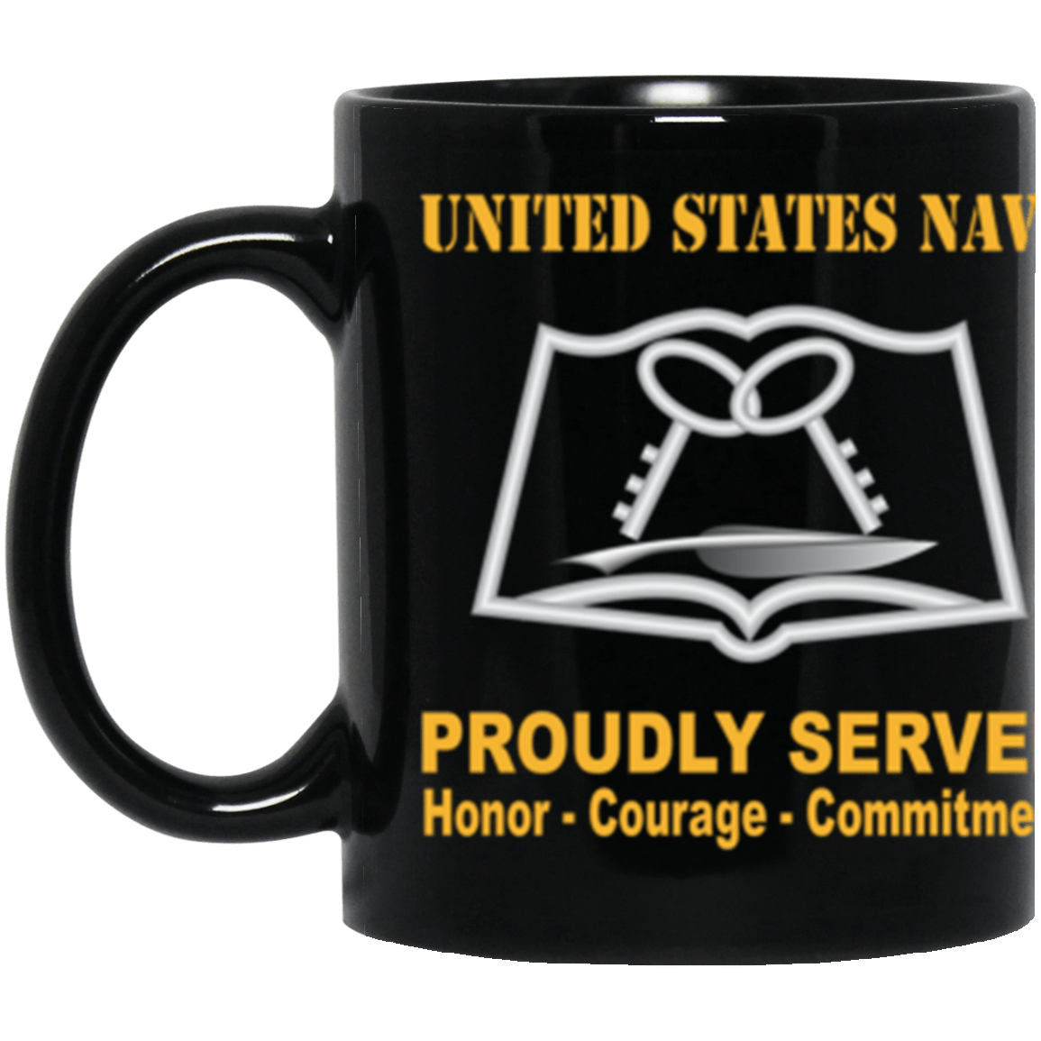 US Navy Navy Mess Management Specialist Navy MS Proudly Served Core Values 11 oz. Black Mug-Drinkware-Veterans Nation