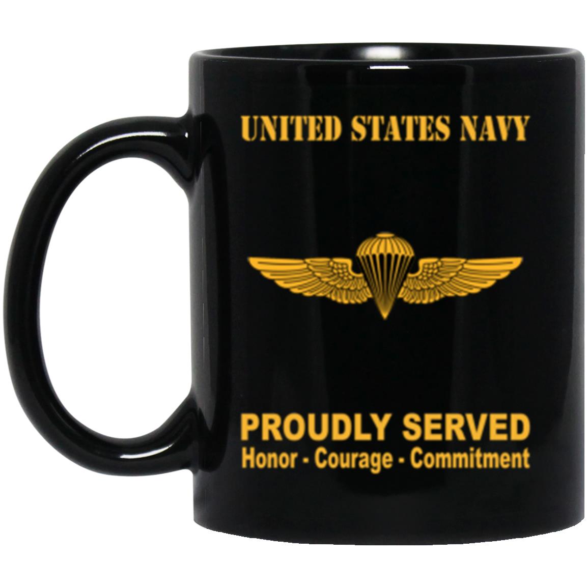 US Navy And Marine Corps Naval Parachutists 11 oz. Black Mug-Mug-Navy-Badge-Veterans Nation