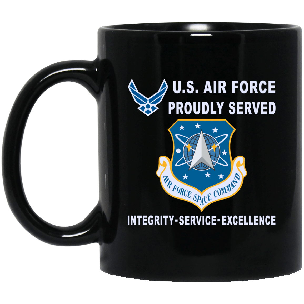 US Air Force Space Command Proudly Served-D04 11 oz - 15 oz Black Mug-Mug-USAF-Shield-Veterans Nation