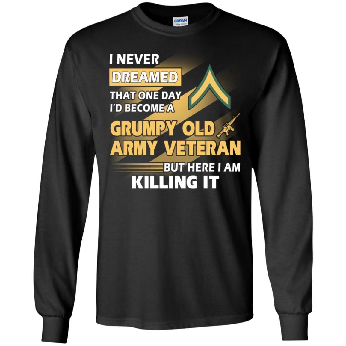 US Army T-Shirt "Grumpy Old Veteran" E-2 Private Second Class(PV2) On Front-TShirt-Army-Veterans Nation