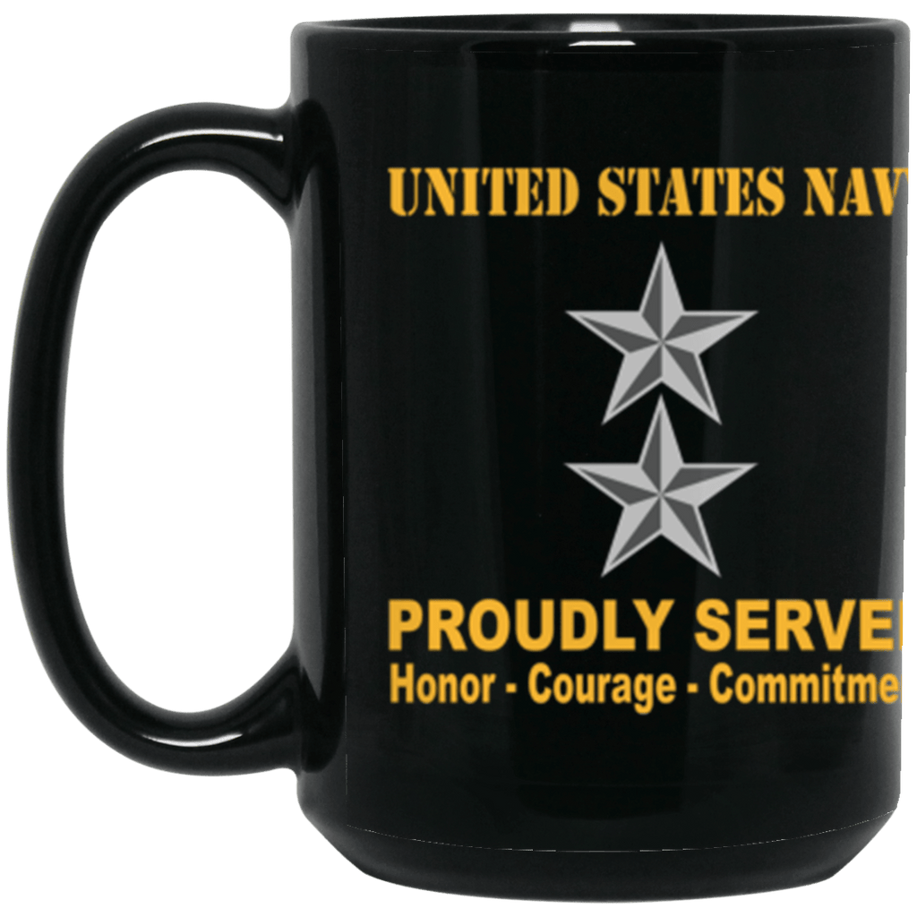 US Navy O-8 Rear Admiral O8 RADM Flag Officer Ranks Proudly Served Core Values 15 oz. Black Mug-Drinkware-Veterans Nation