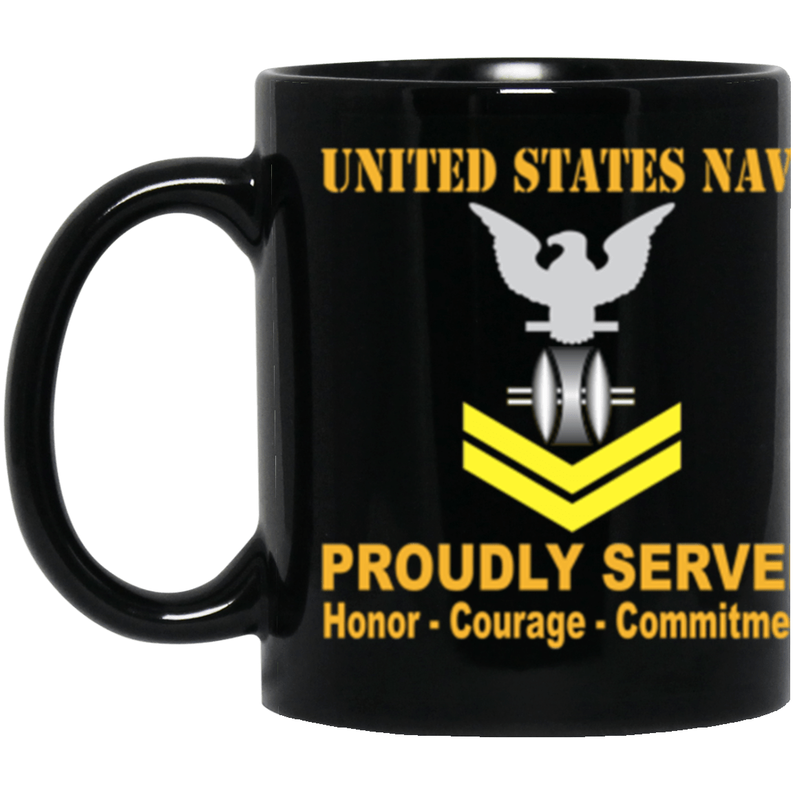 US Navy Opticalman Navy OM E-5 Gold Stripe 11 oz. Black Mug-Drinkware-Veterans Nation