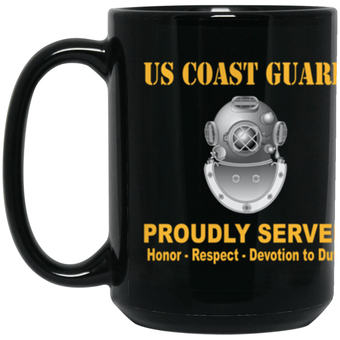 USCG Diver ND Logo Proudly Served Core Values 15 oz. Black Mug-Drinkware-Veterans Nation