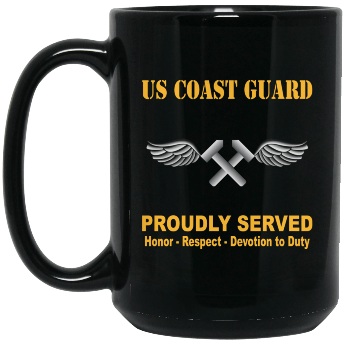 US Coast Guard Aviation Metalsmith AM Logo Proudly Served Black Mug 11 oz - 15 oz-Mug-USCG-Rate-Veterans Nation