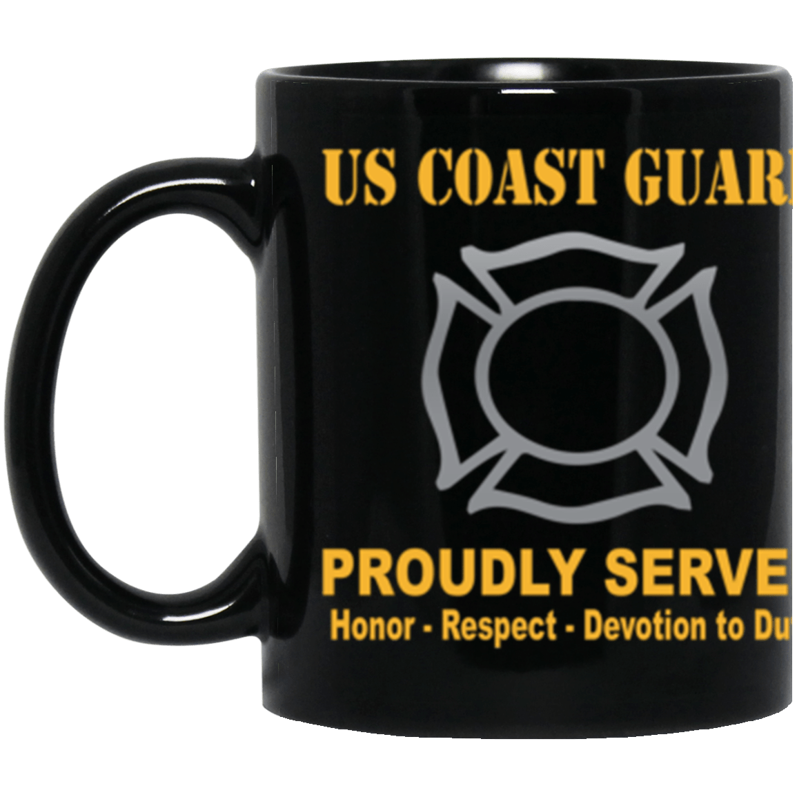 USCG Fire and Safety Specialist FF Logo Proudly Served Core Values 11 oz. Black Mug-Drinkware-Veterans Nation