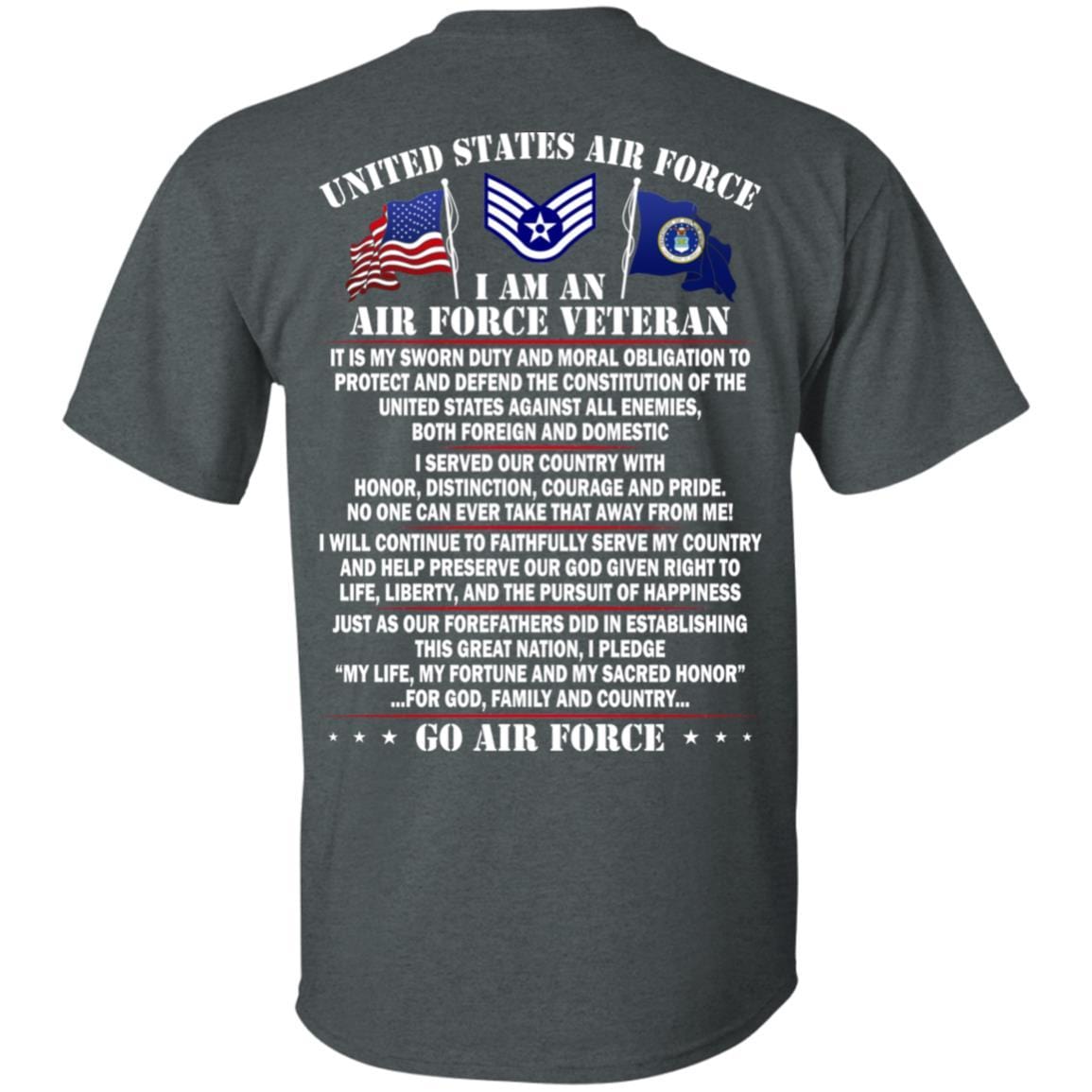 US Air Force E-5 Staff Sergeant SSgt E5 Noncommissioned Officer Ranks AF Rank - Go Air Force T-Shirt On Back-TShirt-USAF-Veterans Nation
