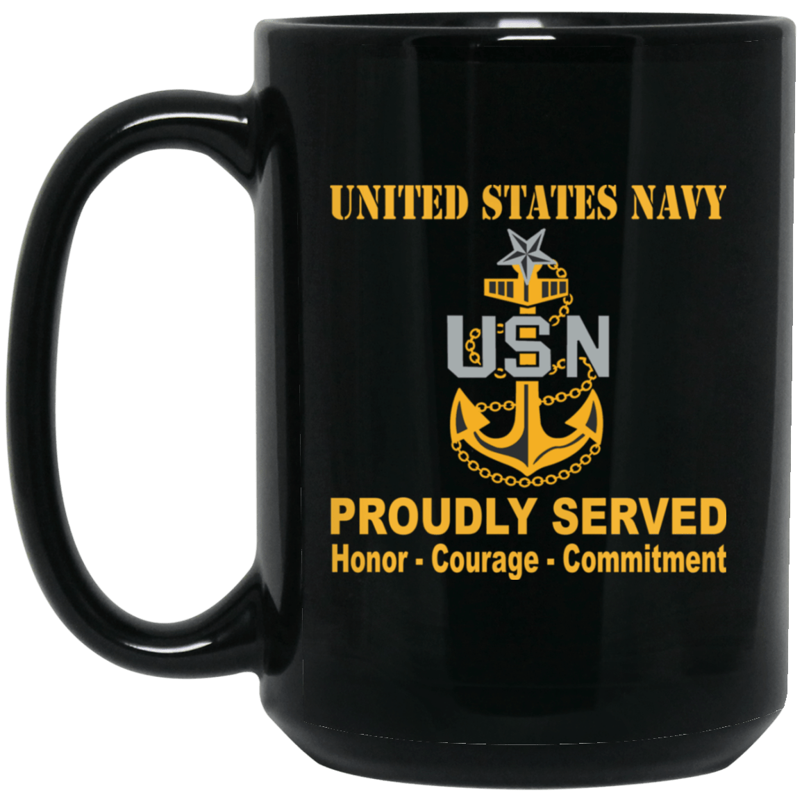 US Navy E-8 Senior Chief Petty Officer E8 SCPO Senior Noncommissioned Officer Collar Device Black Mug 11 oz - 15 oz-Mug-Navy-Collar-Veterans Nation