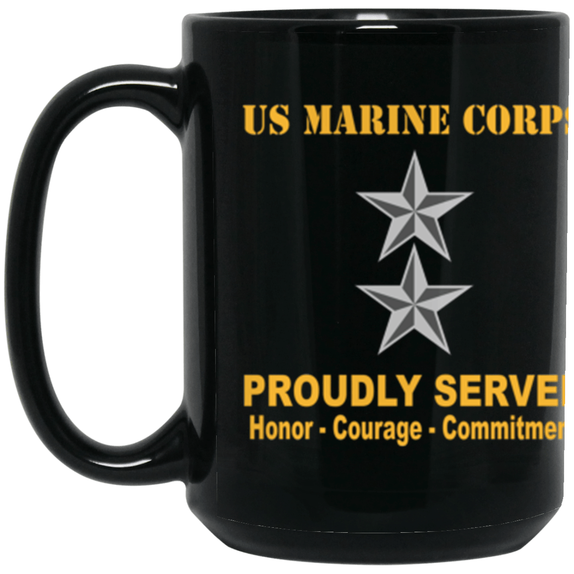 USMC O-8 Major General O8 MajGen O7 General Officer Ranks Proudly Served Core Values 15 oz. Black Mug-Drinkware-Veterans Nation