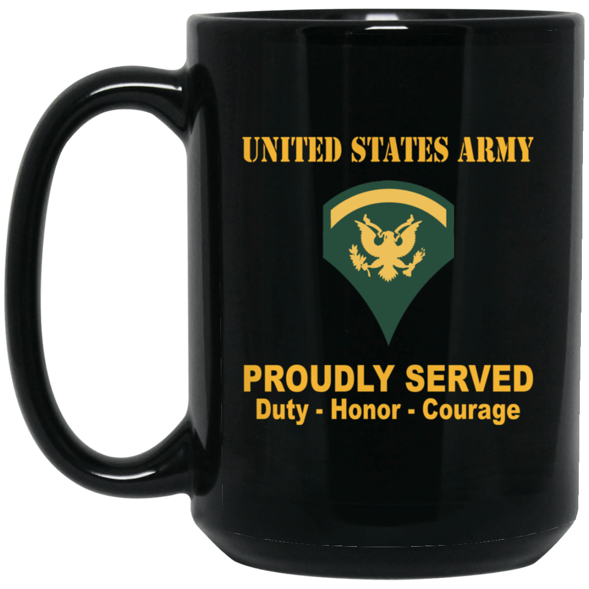 US Army E-5 SPC E5 Specialist Ranks Proudly Served Black Mug Black Mug-Mug-Army-Ranks-Veterans Nation
