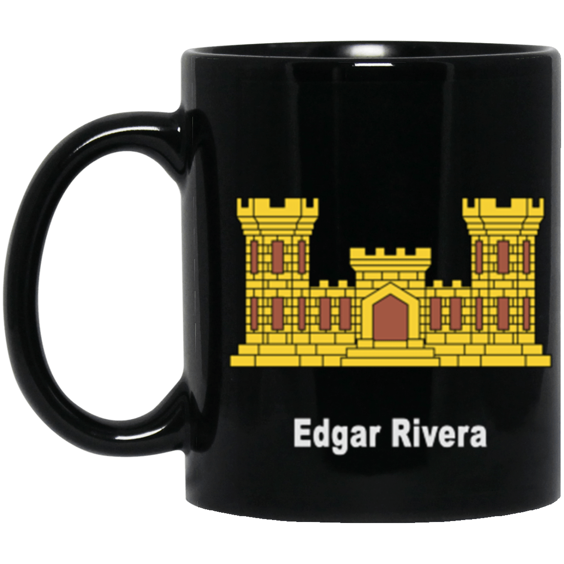 US Army Corp of Engineers, Signal Corps, Quatermaster Corps Edgar Rivera 11 oz. Black Mug-Drinkware-Veterans Nation