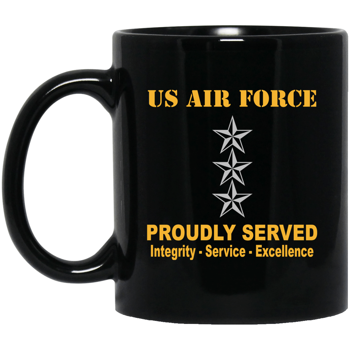 US Air Force O-9 Lieutenant General Lt Ge O9 General Officer Ranks Proudly Served Black Mug 11 oz - 15 oz-Mug-USAF-Ranks-Veterans Nation
