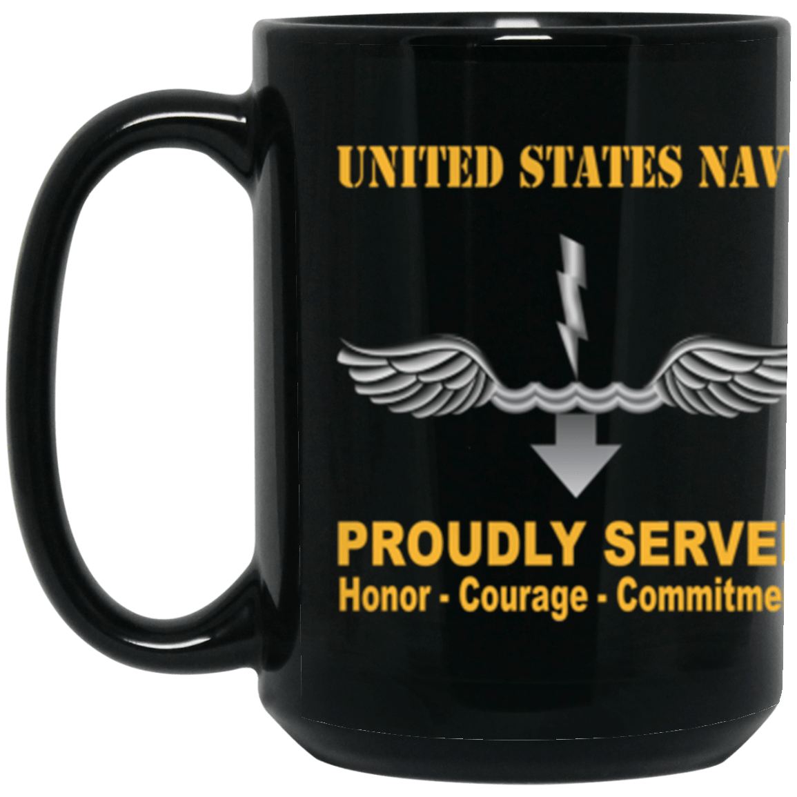 US Navy Navy Antisubmarine Warfare Technician Navy AX Proudly Served Core Values 15 oz. Black Mug-Drinkware-Veterans Nation