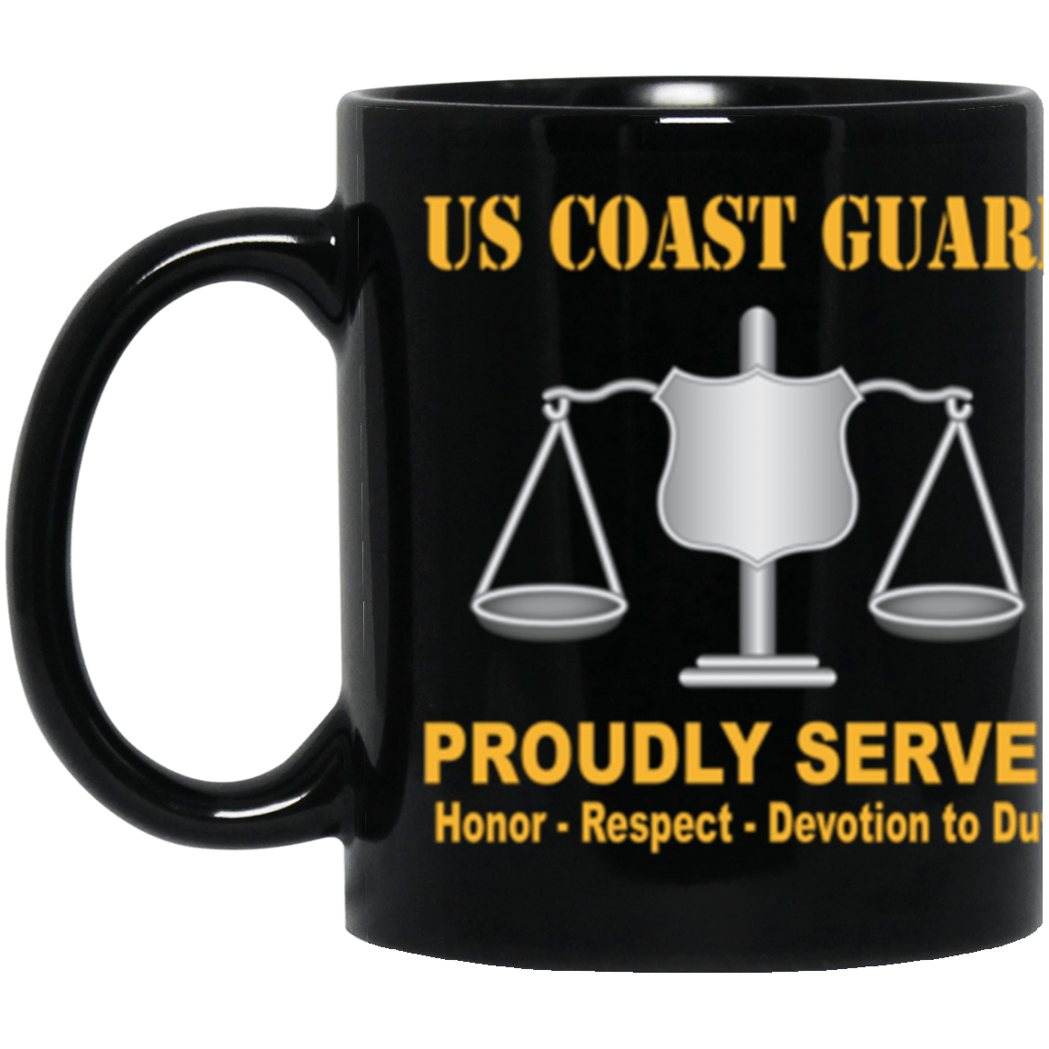 USCG USCG INVESTIGATOR IV Logo Proudly Served Core Values 11 oz. Black Mug-Drinkware-Veterans Nation