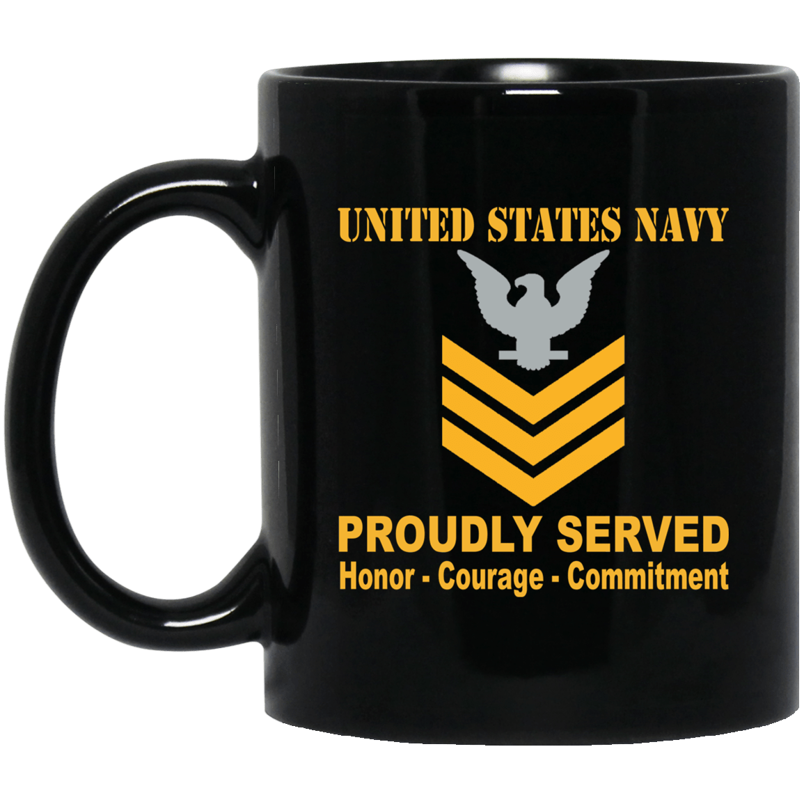US Navy E-6 Petty Officer First Class E6 PO1 Gold Stripe Collar Device Black Mug 11 oz - 15 oz-Mug-Navy-Collar-Veterans Nation