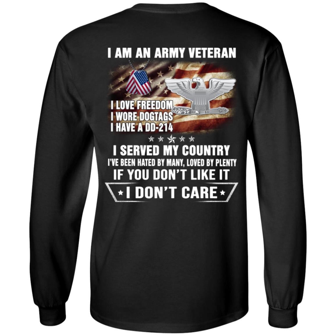 T-Shirt "I Am An Army Veteran" O-6 Colonel(COL)Rank On Back-TShirt-Army-Veterans Nation
