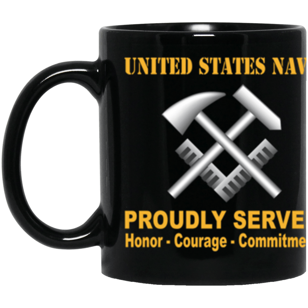 US Navy Navy Hull Maintenance Technician Navy HT Proudly Served Core Values 11 oz. Black Mug-Drinkware-Veterans Nation