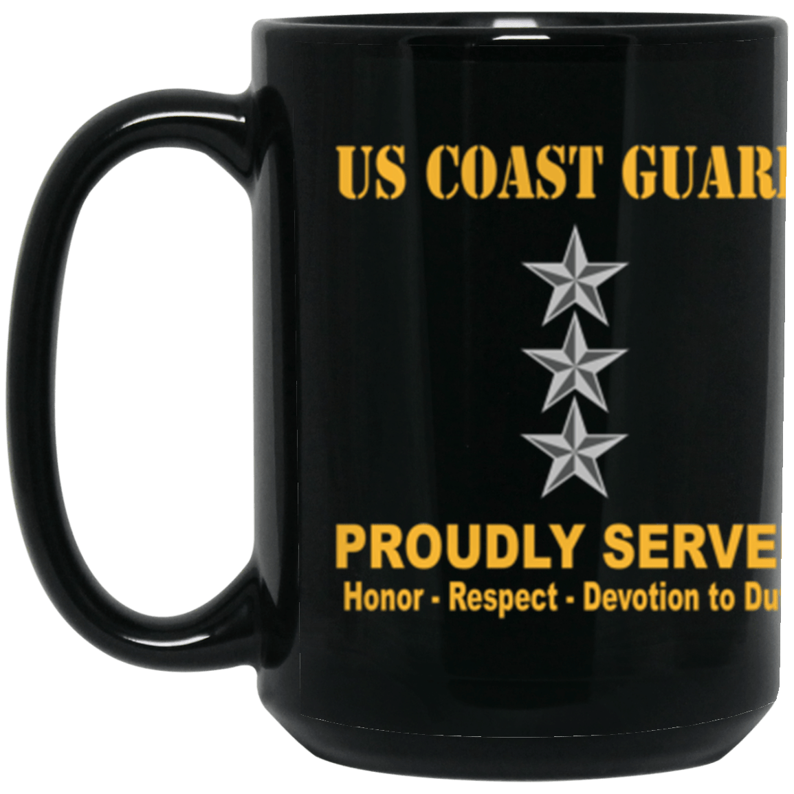 USCG O-9 Vice Admiral O9 VADM Flag Officer Ranks Proudly Served Core Values 15 oz. Black Mug-Drinkware-Veterans Nation