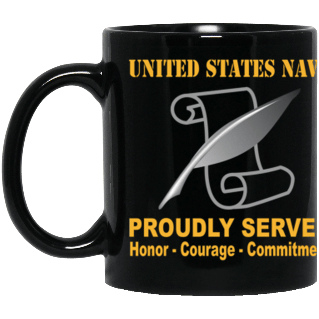 US Navy Navy Journalist Navy JO Proudly Served Core Values 11 oz. Black Mug-Drinkware-Veterans Nation