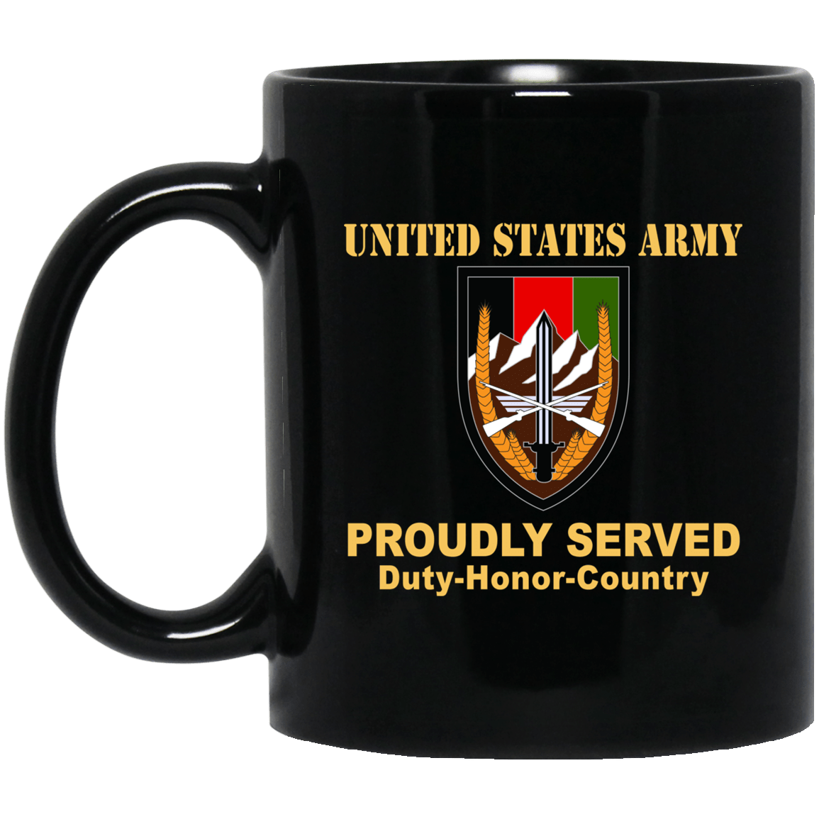 US ARMY CSIB ARMY ELEMENT, UNITED STATES FORCES-AFGHANISTAN- 11 oz - 15 oz Black Mug-Mug-Army-CSIB-Veterans Nation