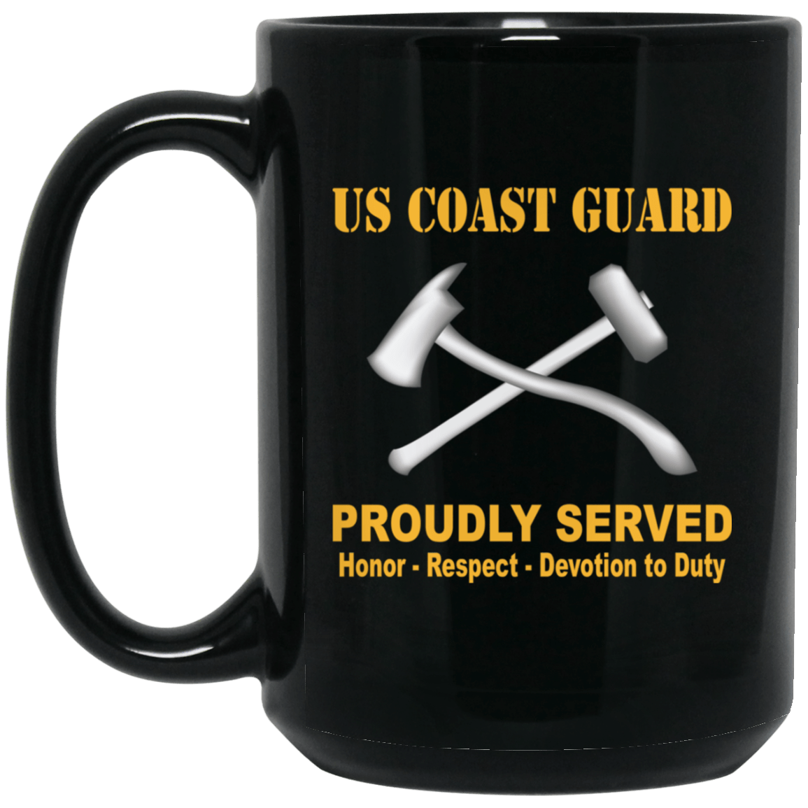 US Coast Guard Damage Controlman DC Logo Proudly Served Black Mug 11 oz - 15 oz-Mug-USCG-Rate-Veterans Nation