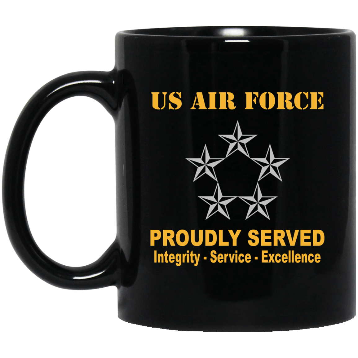 US Air Force O-10 General of the Air Force GAF O10 General Officer Ranks Proudly Served Black Mug 11 oz - 15 oz-Mug-USAF-Ranks-Veterans Nation