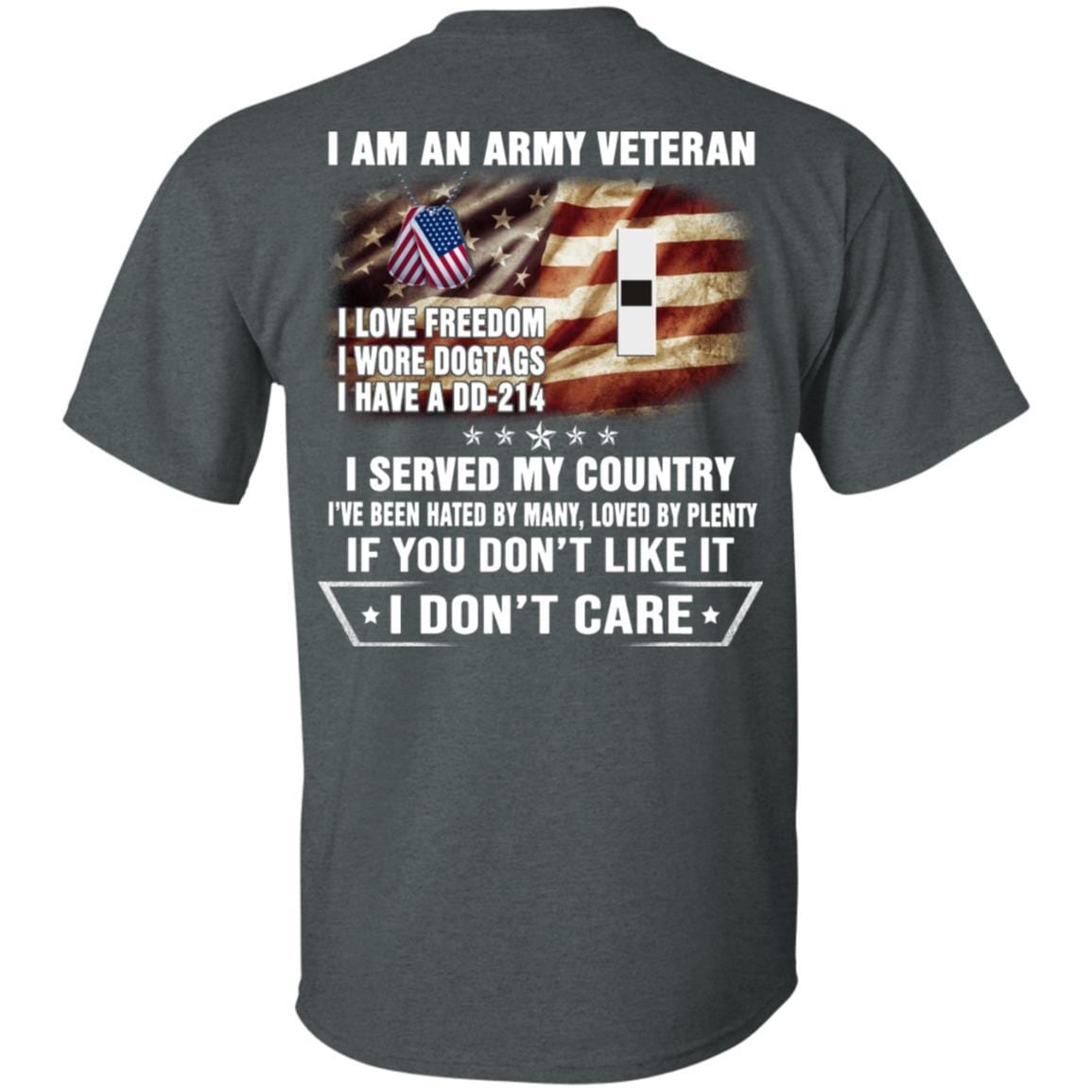 T-Shirt "I Am An Army Veteran" W-1 Warrant Officer 1(WO1)Rank On Back-TShirt-Army-Veterans Nation