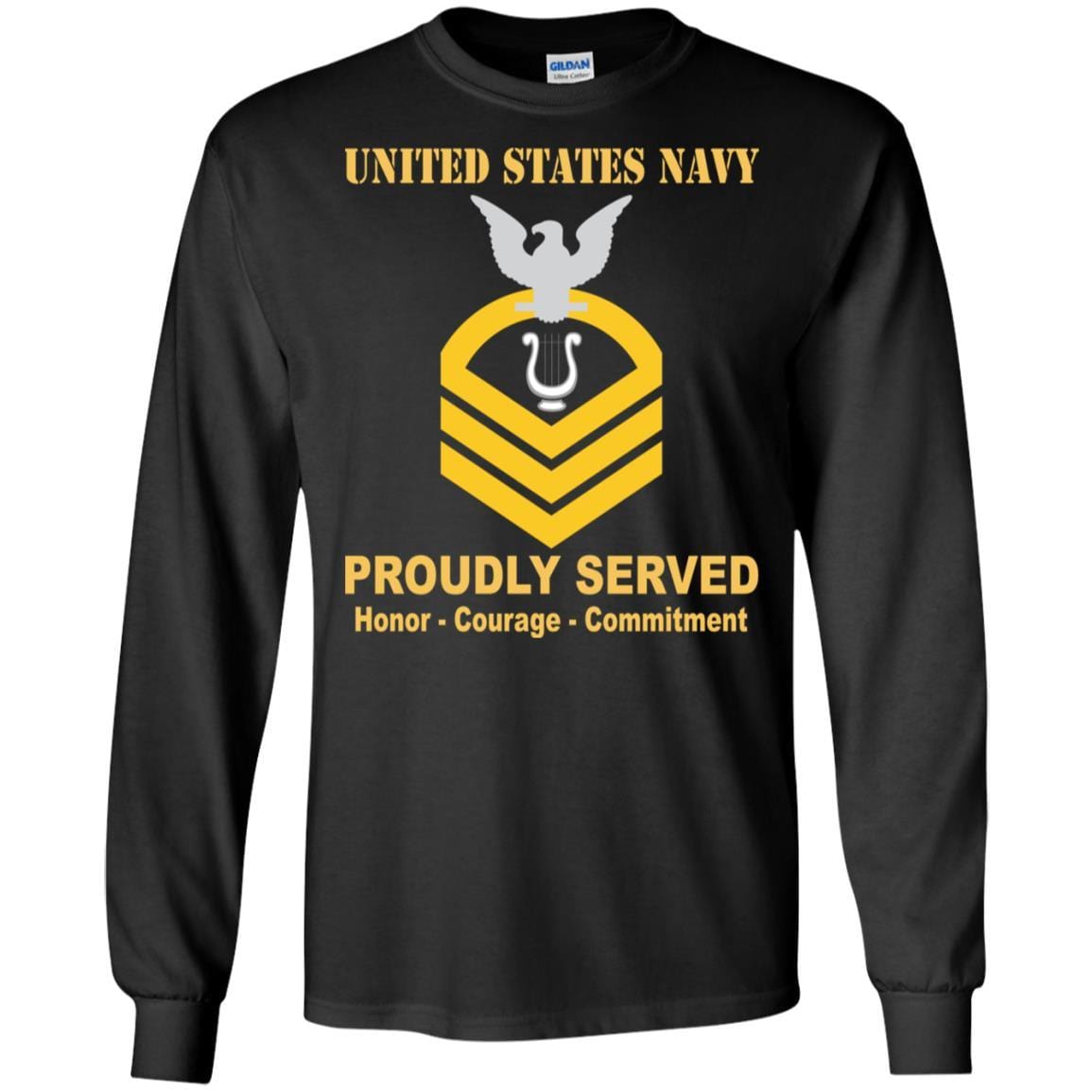 Navy Musician Navy MU E-7 Rating Badges Proudly Served T-Shirt For Men On Front-TShirt-Navy-Veterans Nation