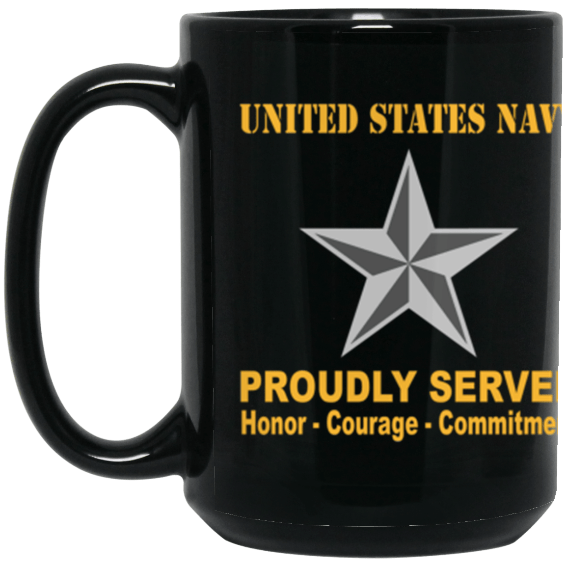 US Navy O-7 Rear Admiral Lower Half O7 RDML Flag Officer Ranks Proudly Served Core Values 15 oz. Black Mug-Drinkware-Veterans Nation