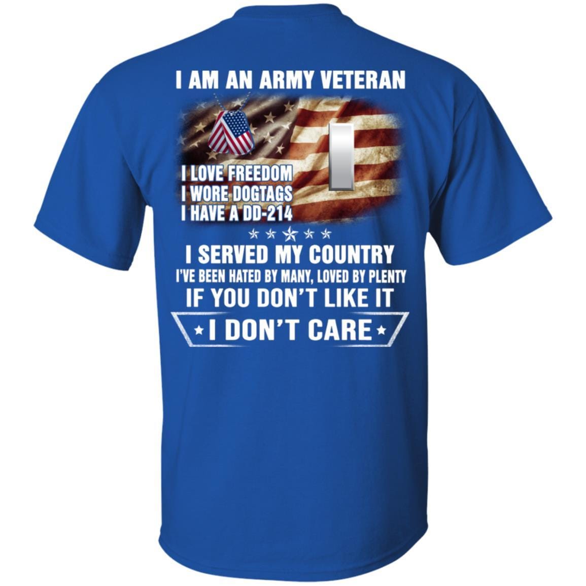T-Shirt "I Am An Army Veteran" O-2 First Lieutenant(1LT)Rank On Back-TShirt-Army-Veterans Nation