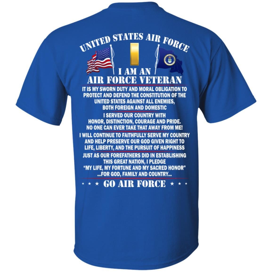 US Air Force O-1 Second Lieutenant 2d Lt O1 Commissioned Officer Ranks - Go Air Force T-Shirt On Back-TShirt-USAF-Veterans Nation
