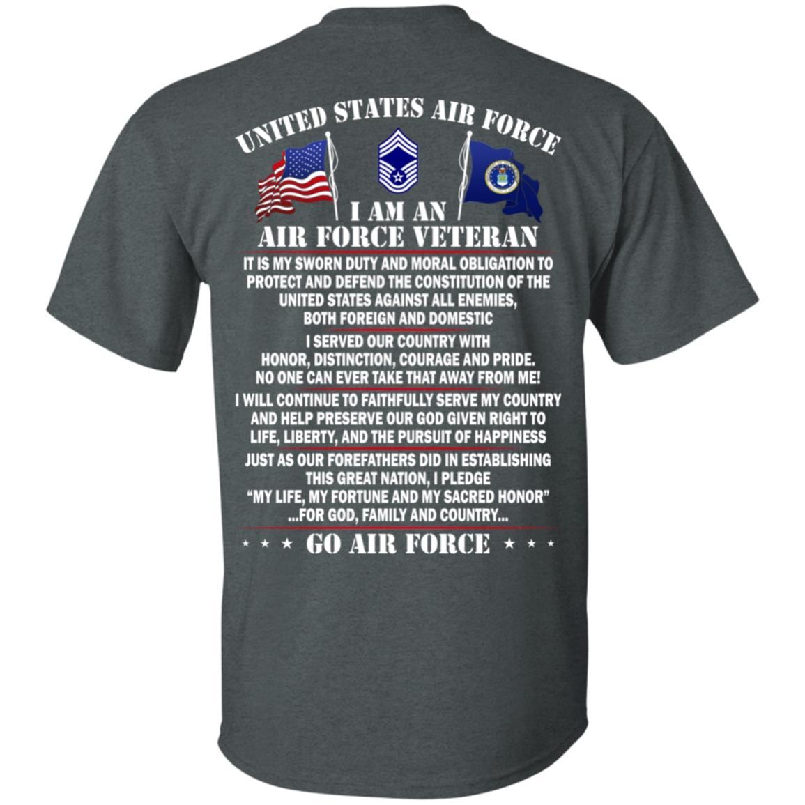 US Air Force E-9 Chief Master Sergeant CMSgt E9 Noncommissioned Officer AF Ranks - Go Air Force T-Shirt On Back-TShirt-USAF-Veterans Nation