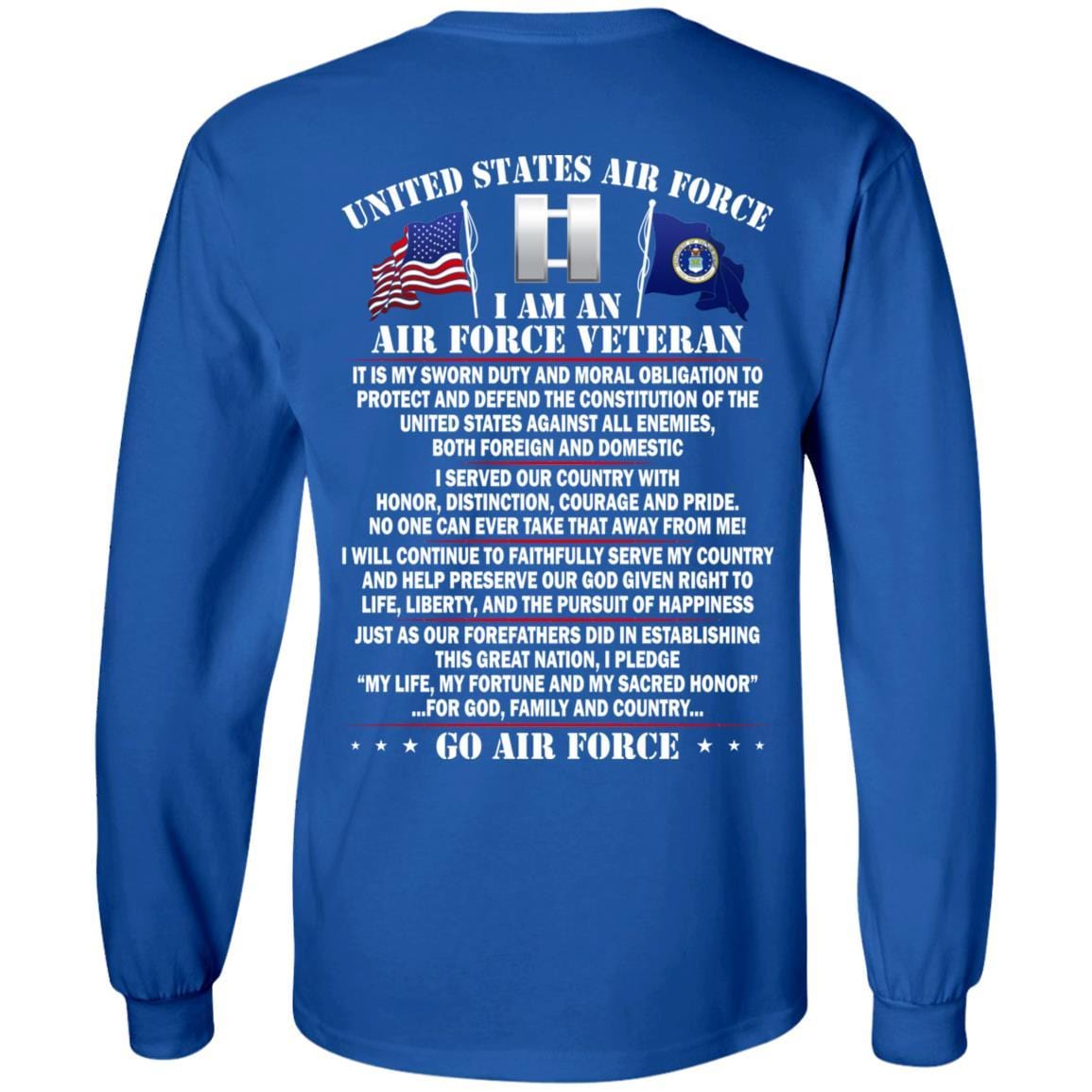 US Air Force O-3 Captain Capt O3 Commissioned Officer Ranks - Go Air Force T-Shirt On Back-TShirt-USAF-Veterans Nation