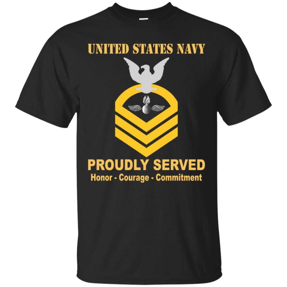 Navy Aviation Ordnanceman Navy AO E-7 Rating Badges Proudly Served T-Shirt For Men On Front-TShirt-Navy-Veterans Nation