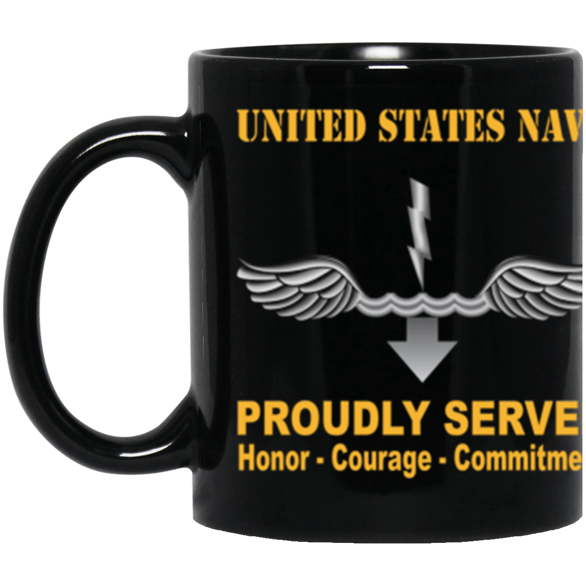 US Navy Navy Antisubmarine Warfare Technician Navy AX Proudly Served Core Values 11 oz. Black Mug-Drinkware-Veterans Nation