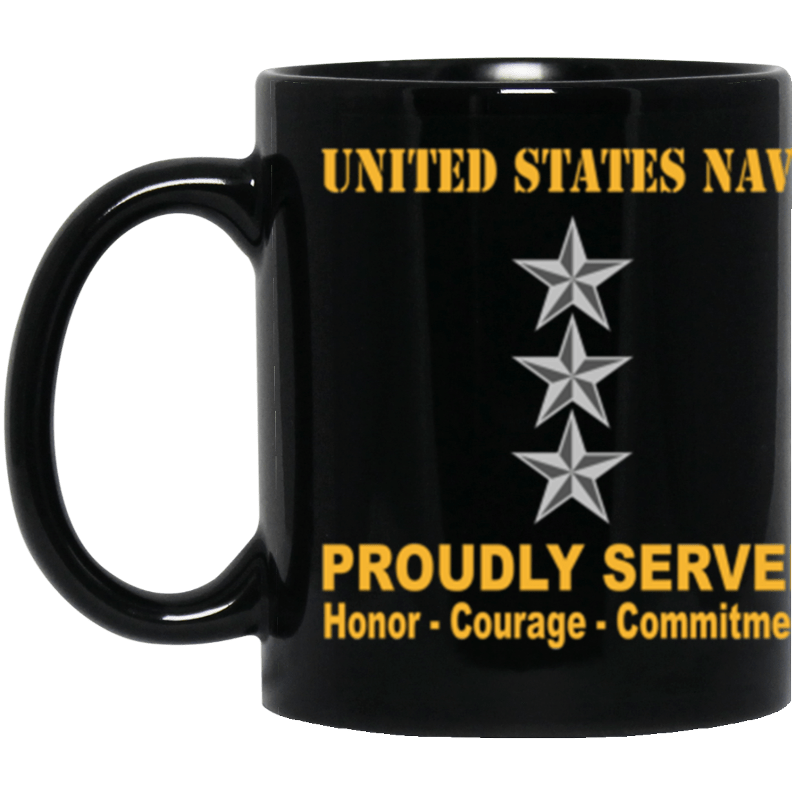 US Navy O-9 Vice Admiral O9 VADM Flag Officer Ranks Proudly Served Core Values 11 oz. Black Mug-Drinkware-Veterans Nation