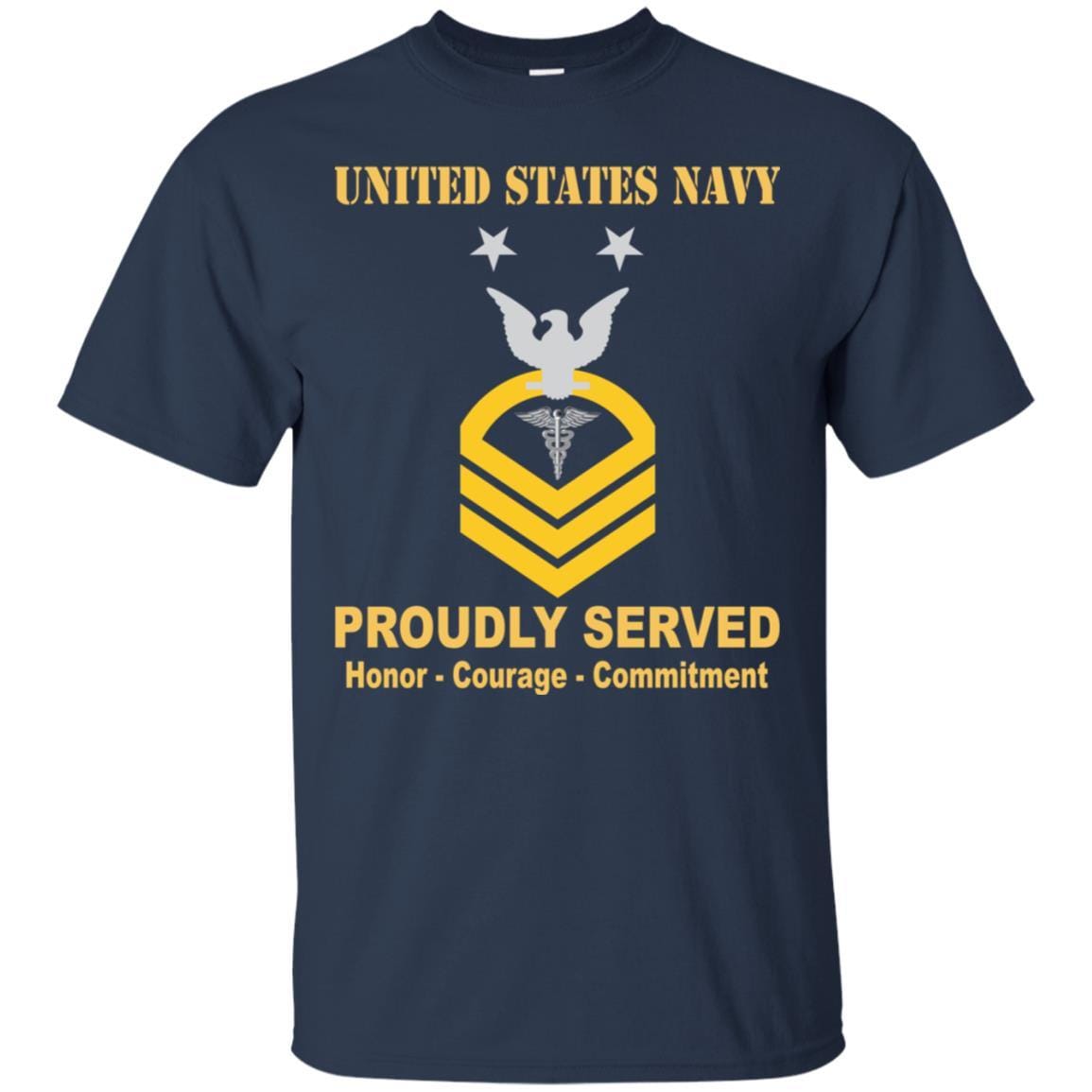 U.S Navy Hospital Corpsman Navy HM E-9 Rating Badges Proudly Served T-Shirt For Men On Front-TShirt-Navy-Veterans Nation